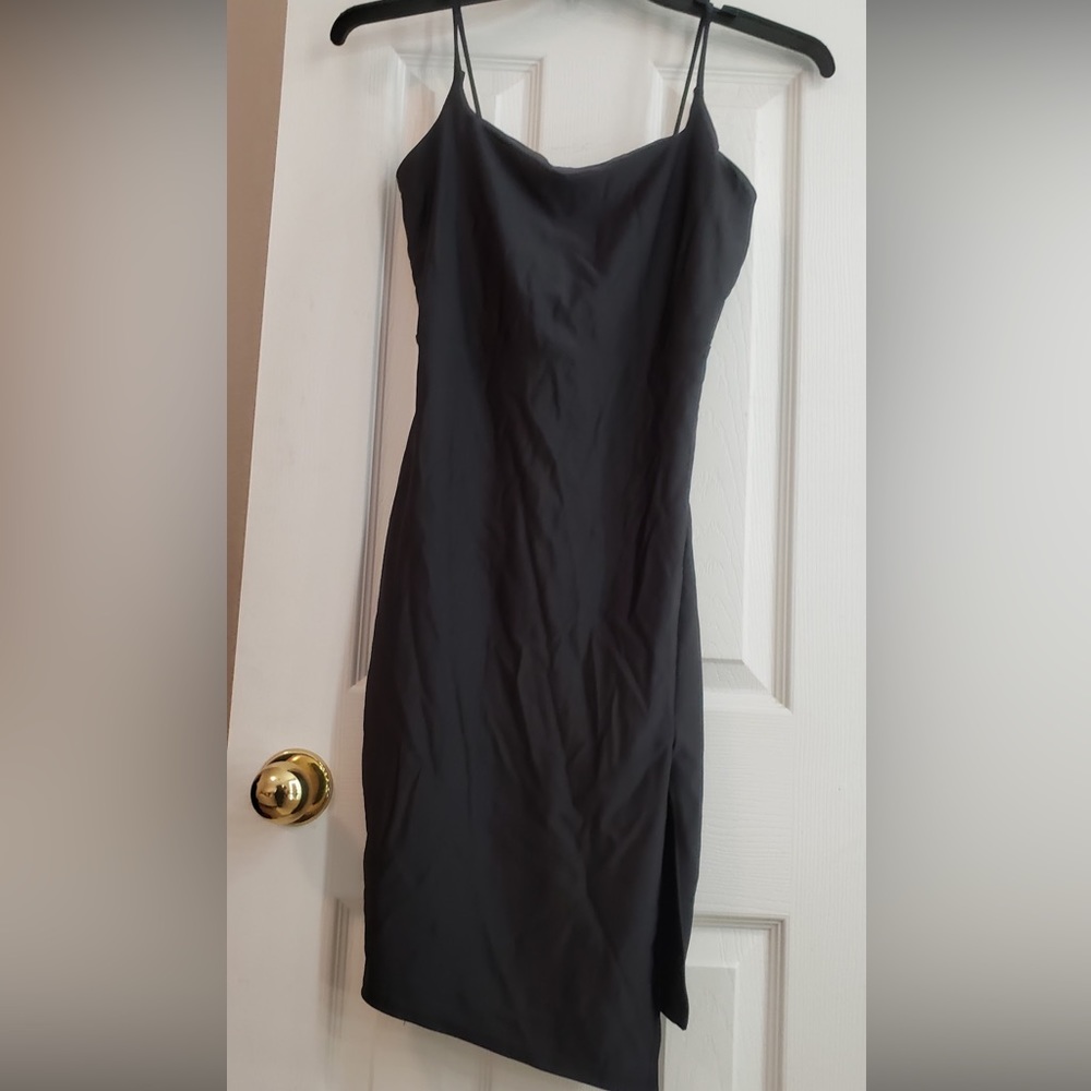 Black slit midi dress